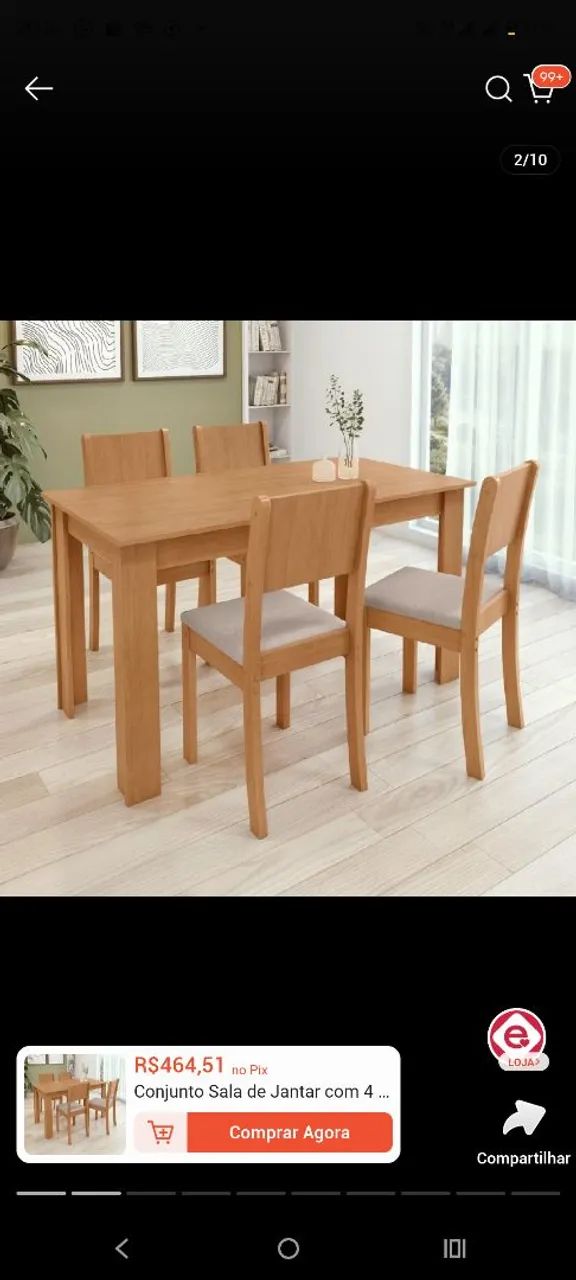 Conjunto mesa de jantar com 4 cadeiras 