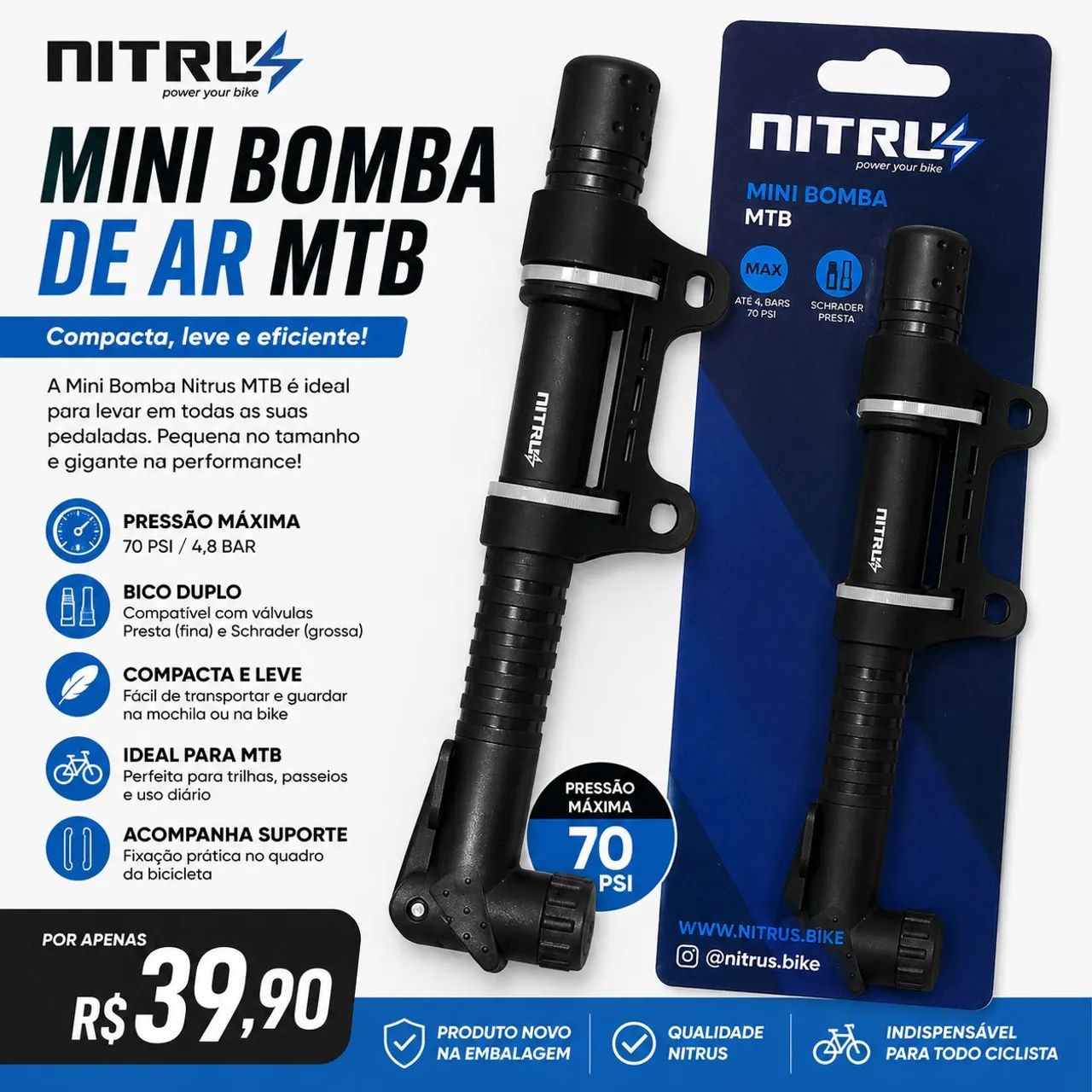 Mini bomba de ar para bicicleta 