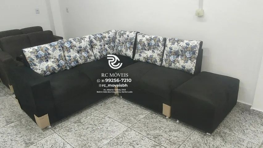 Sofá de Canto com Puff Suede macio D33 Confortável Direto da Fábrica - Foto 3