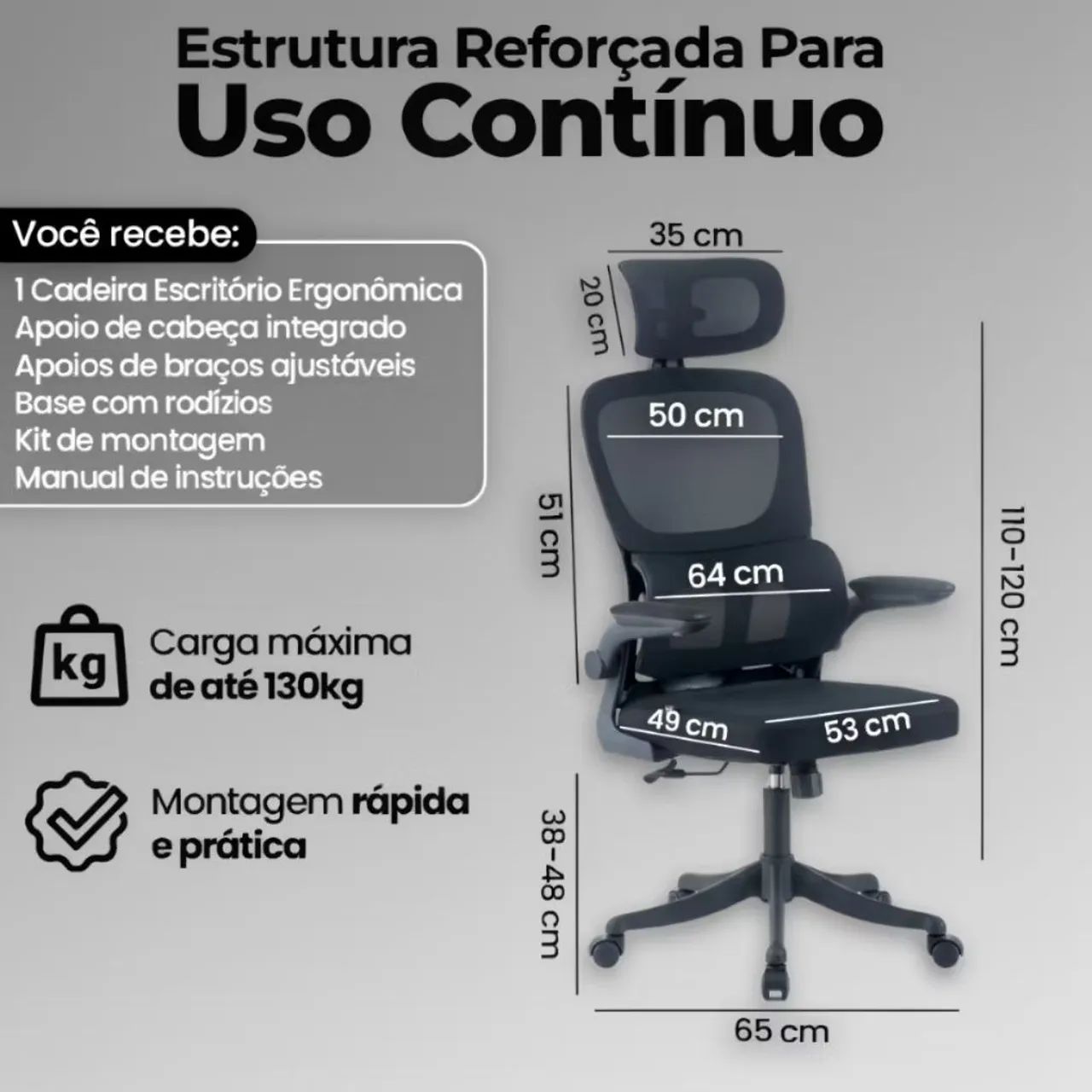 CADEIRA ERGONÔMICA EXECUTIVA LACRADA - Foto 4