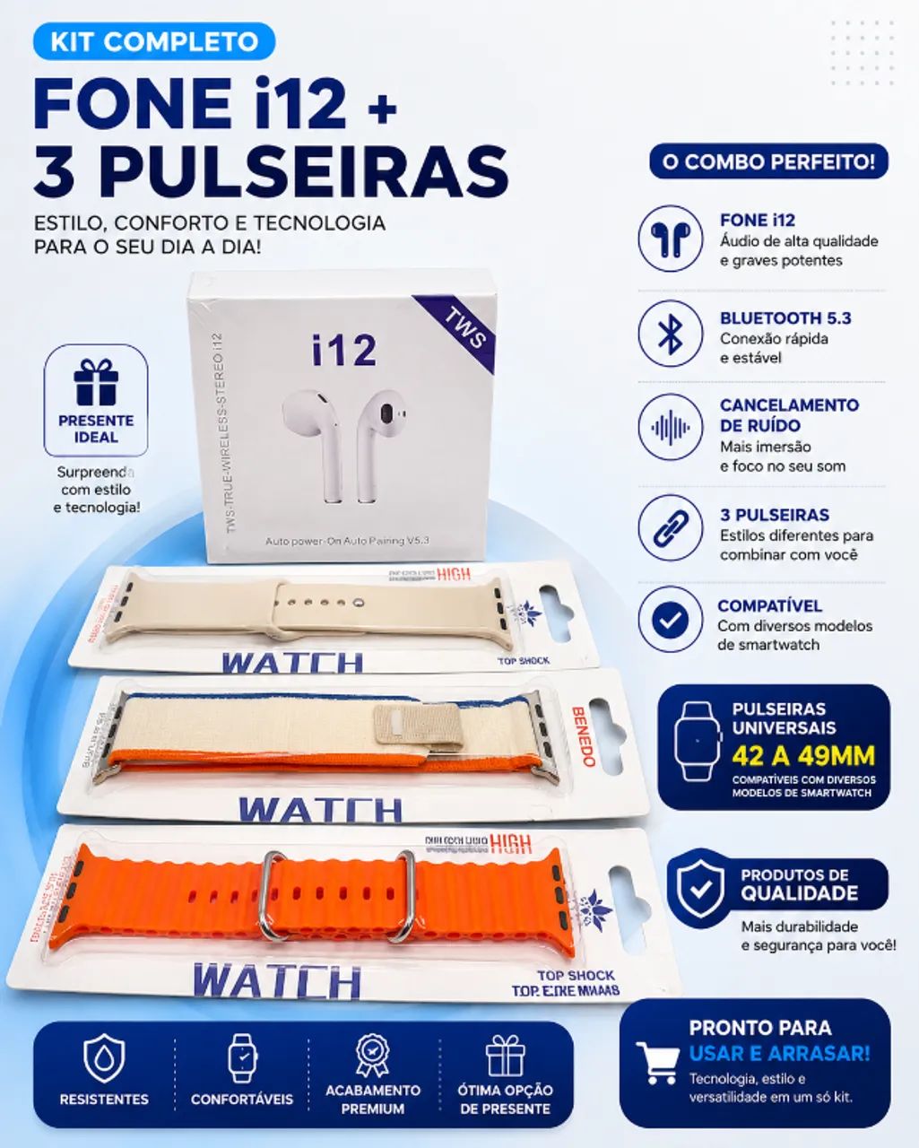 KIT PULSEIRAS SMARTWATCH E FONE I12