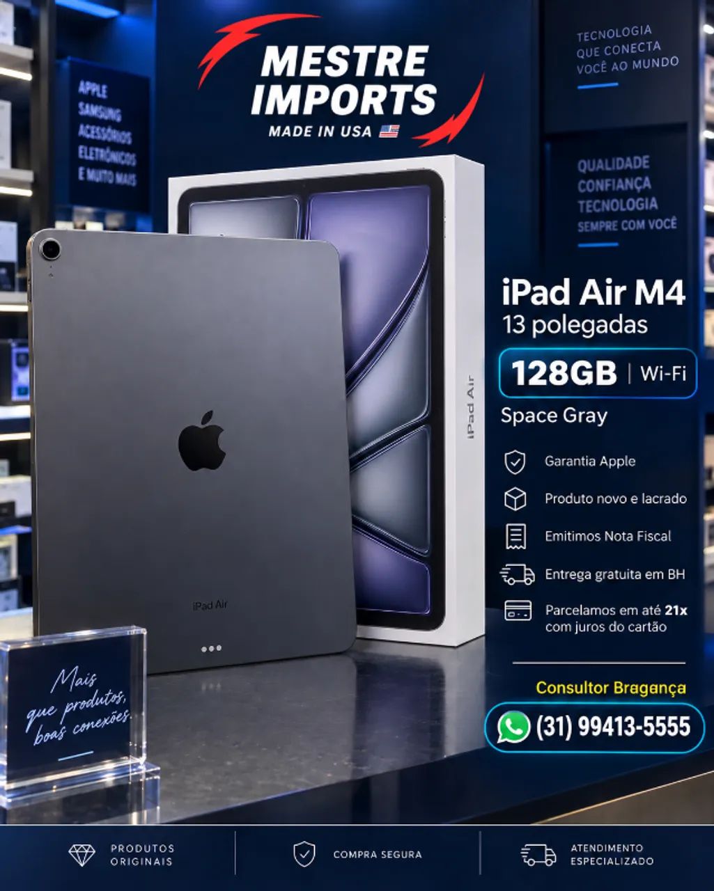 iPad Air M4 13 polegadas 128GB Wi\-Fi Space Gray Novo Lacrado