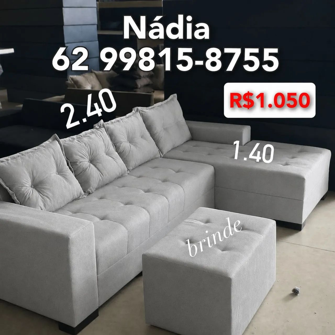 Sofá com chaise 2.40x1.40 cinza claro disponível 