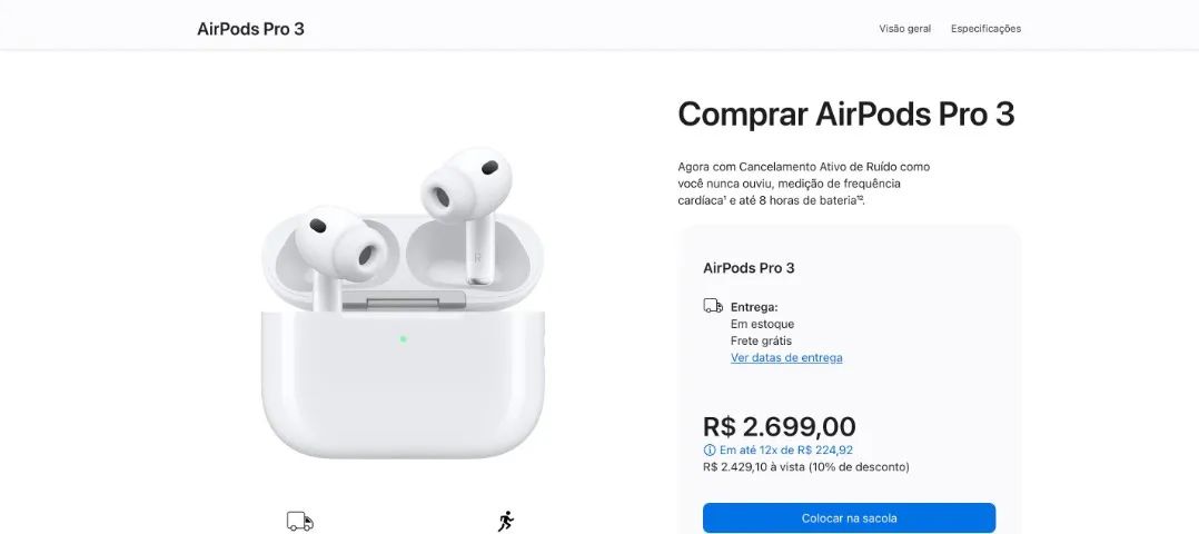 AirPods Pro 3 Apple Caixa Lacrada - Acessórios de Celular - Nossa