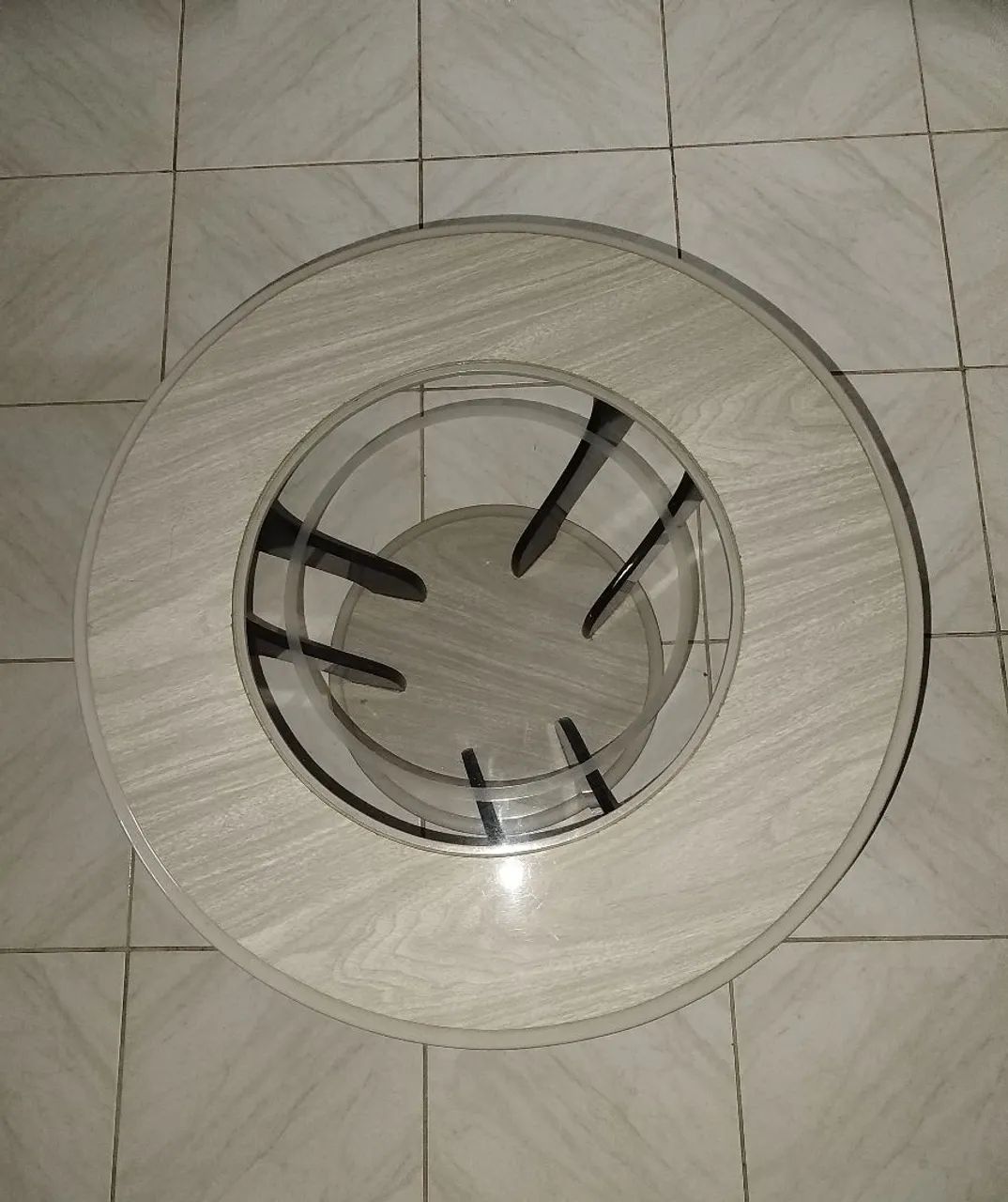 Mesa de Centro Moderna Circular - Amadeirado e Vidro. - Foto 4