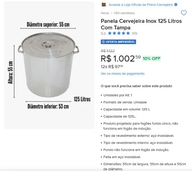 Panela Caldeirão 125 litros inox - Foto 2