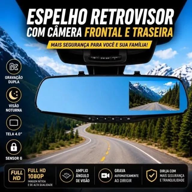 Espelho Retrovisor com Câmera Frontal e Câmera de Ré Full HD - Foto 2