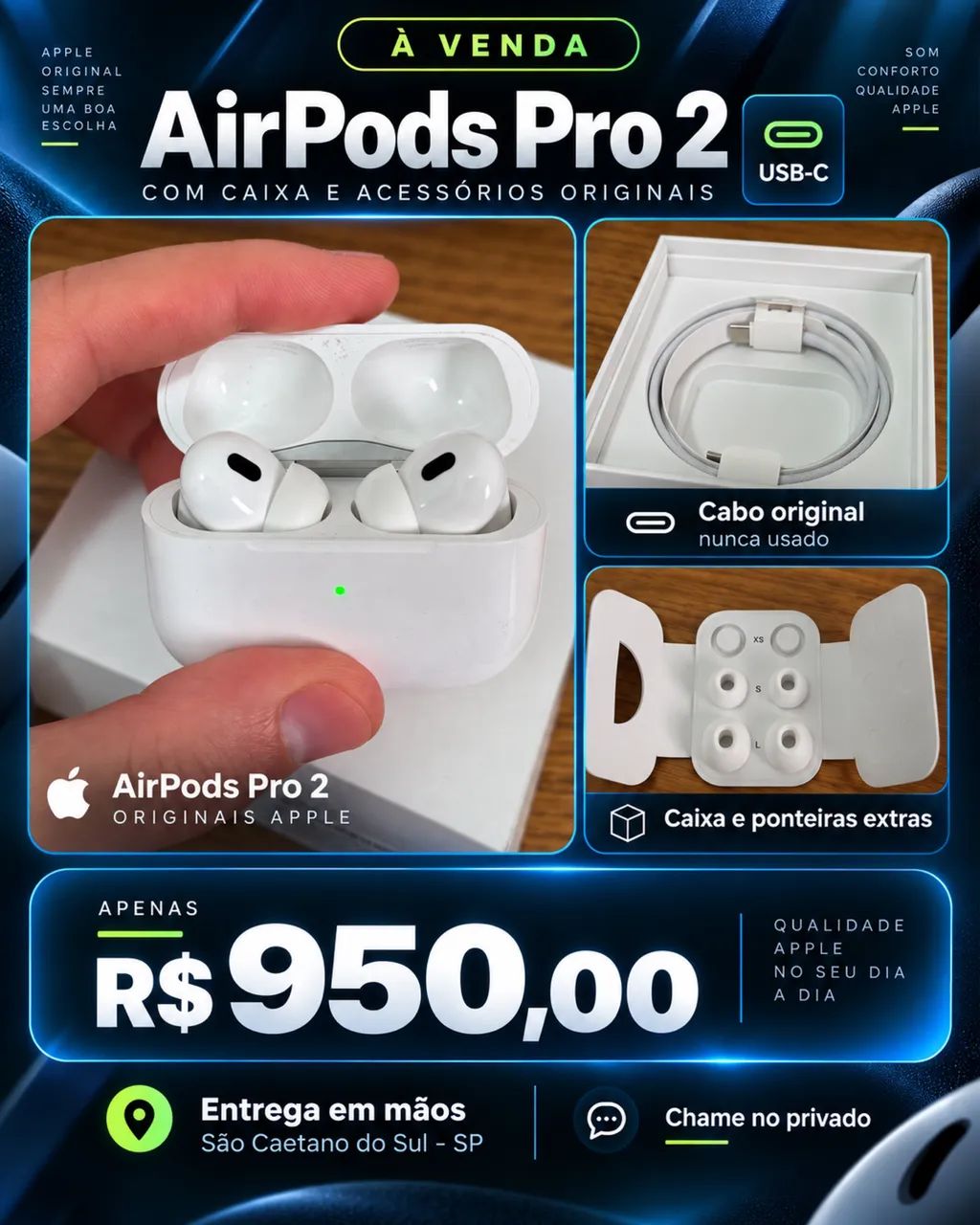 AirPods Pro 2 USB-C com caixa e acessórios ? R$ 950 - Celulares e