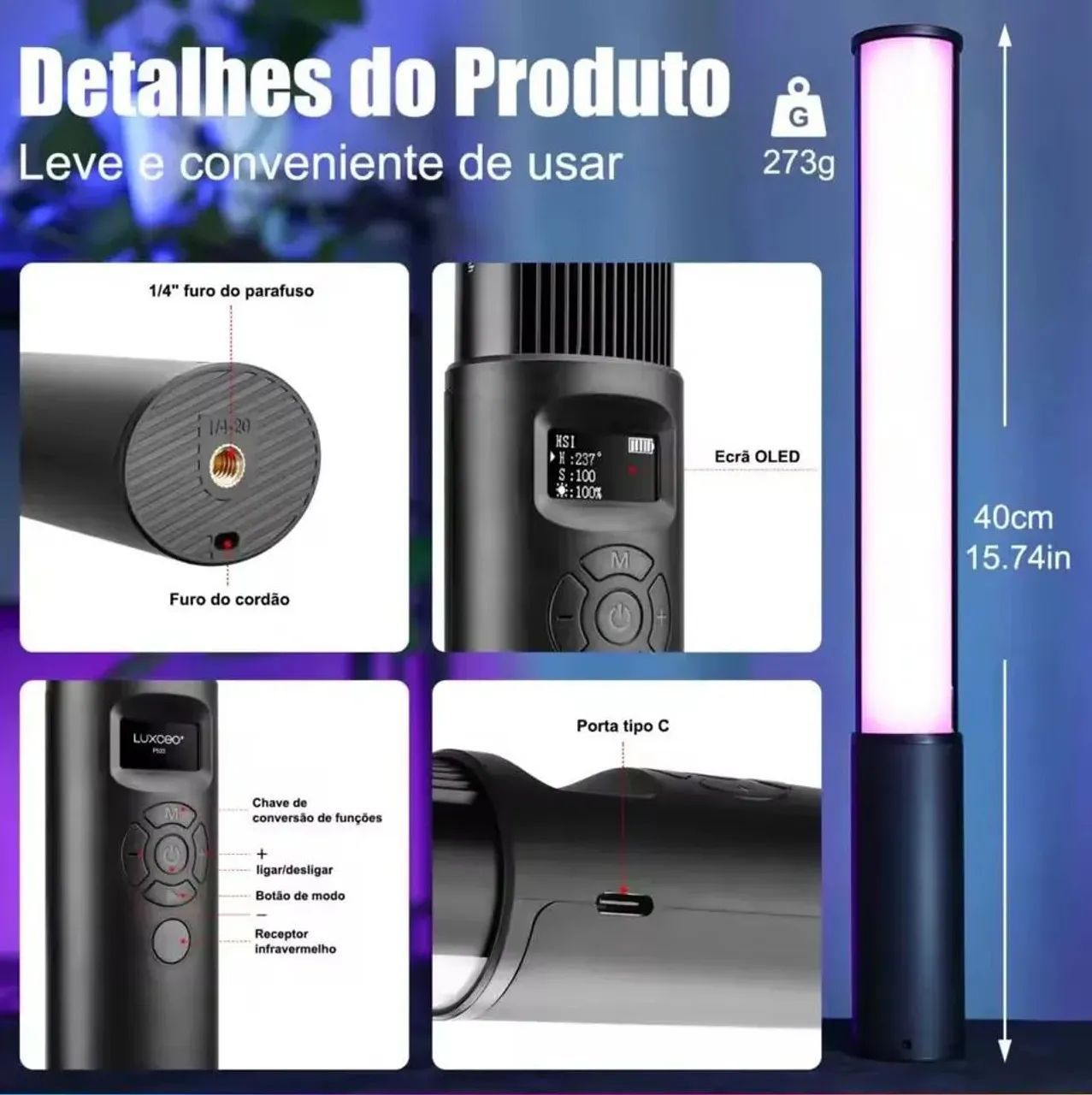 Bastão luxceo rgb P400 efeitos de iluminação fotografia - Foto 4