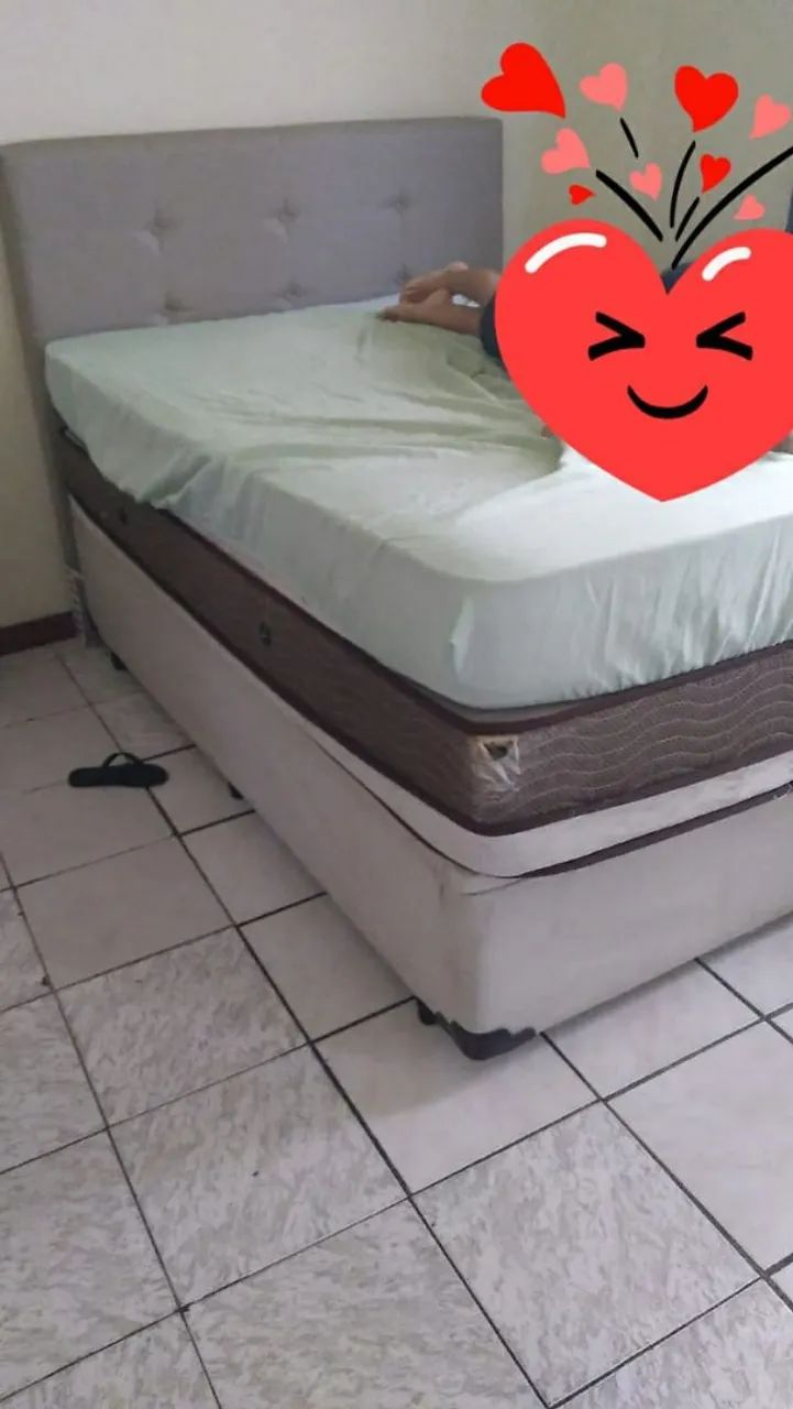 Cama box casal com baú, cabeceira e colchão 