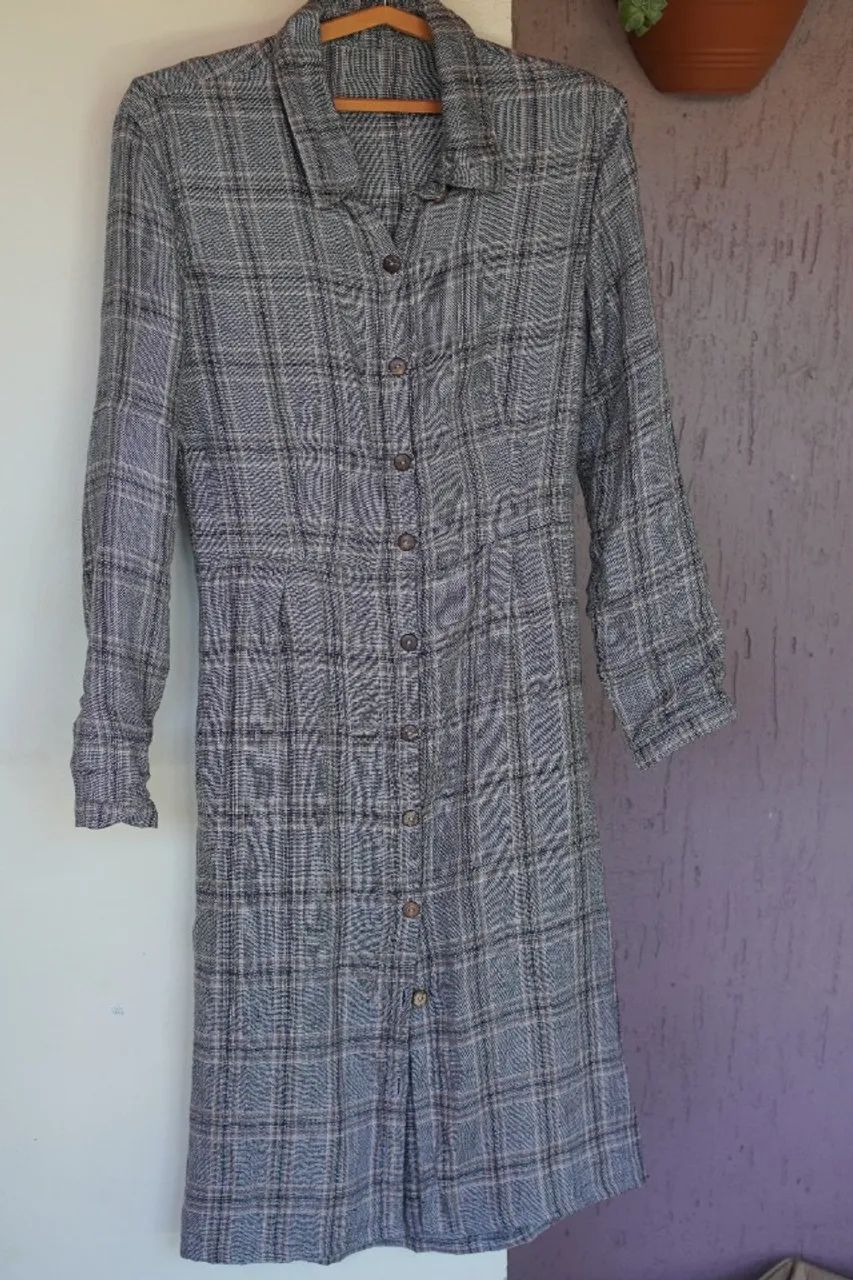 vestido chemise de linho puro xadrez - Foto 2