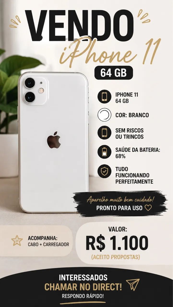 iPhone 11 Branco 64GB - Muito Conservado