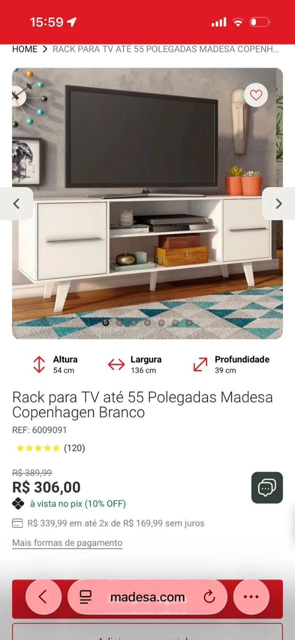 Rack para TV Madesa Branco - Foto 3
