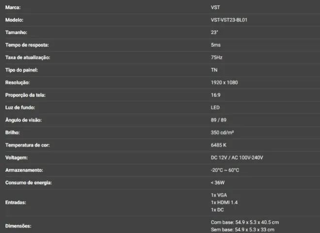 Monitor VST 23, 23 Pol, FHD, 5ms, 75Hz