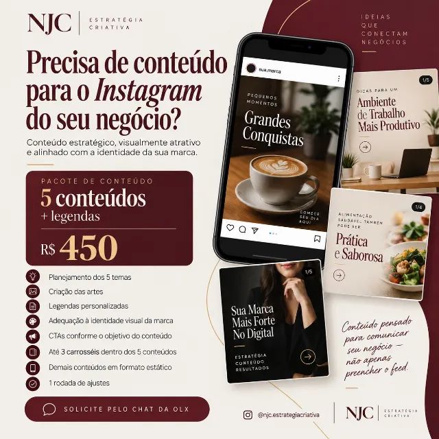 Criação de Posts para Instagram - 5 Posts + Legendas