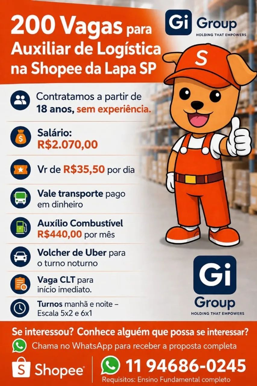 Vaga Auxiliar de Logística - Lapa de Baixo SP 