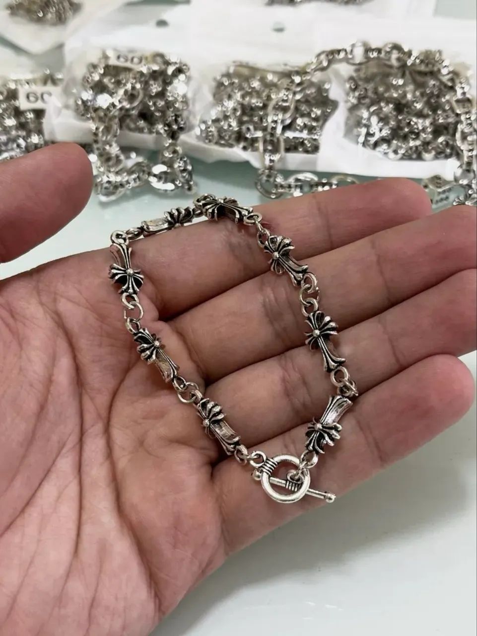 Kit Cordão + Pulseira Chrome Hearts Prata - Foto 2
