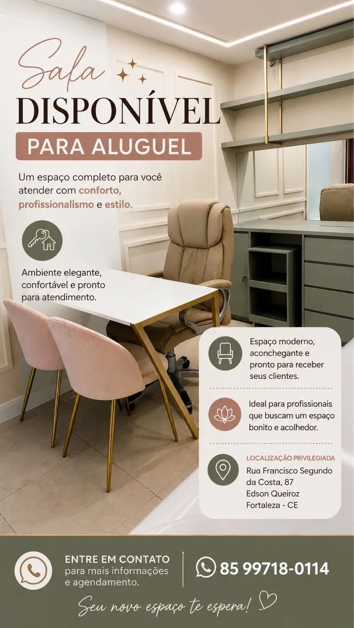 Consultório disponível para locação.