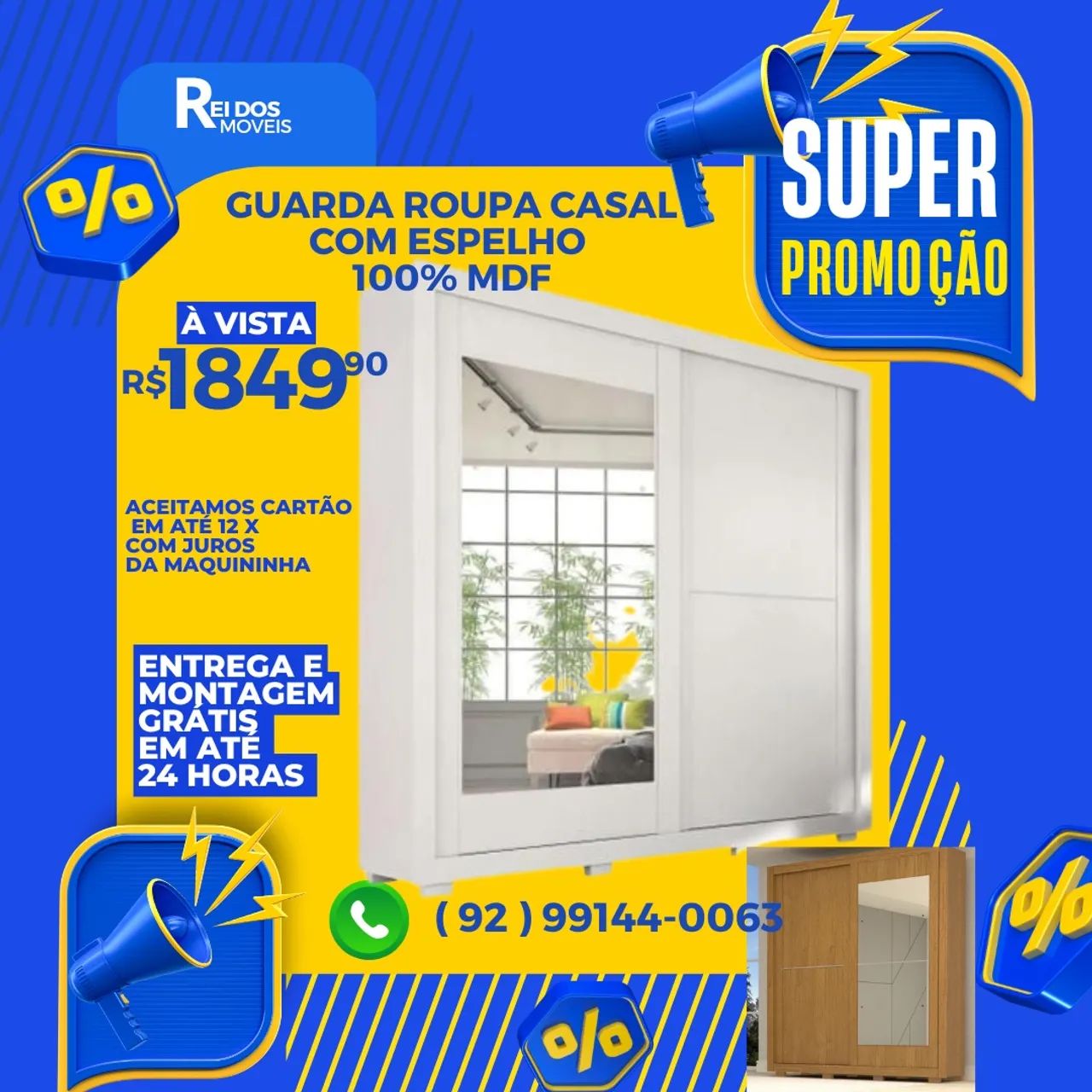 Guarda roupa casal 100% MDF 