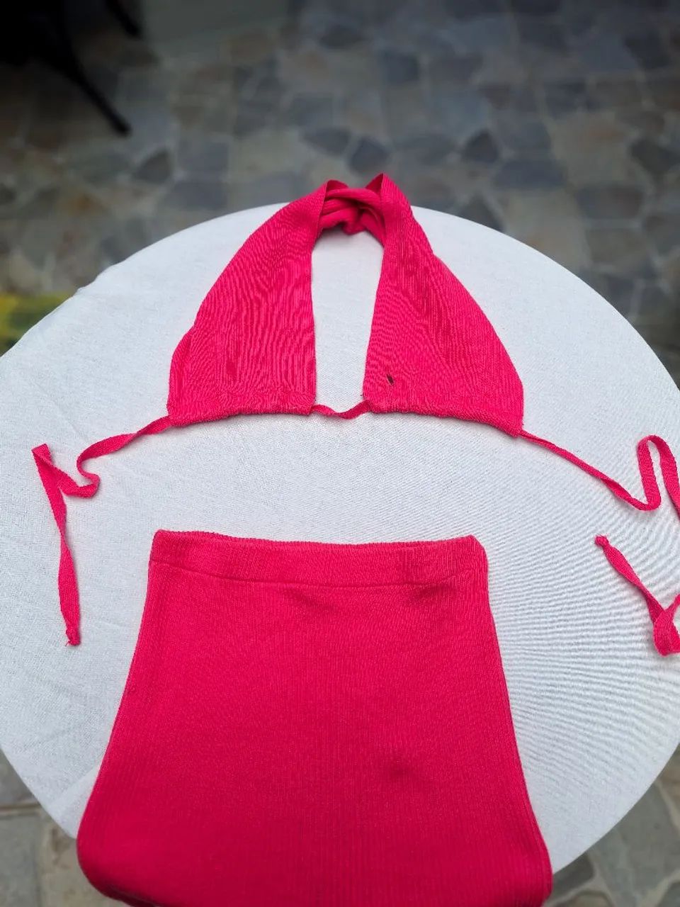 Conjunto Rosa Pink - Top + Saia de Croche - Foto 2