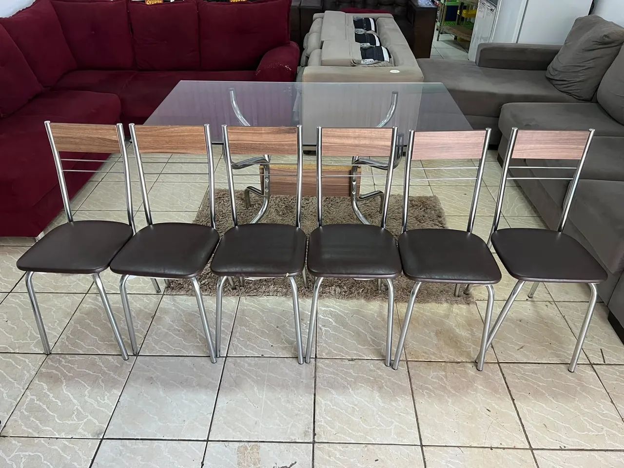 Mesa de vidro temperado com 6 cadeiras pés inox ((ENTREGO GRATIS?? 