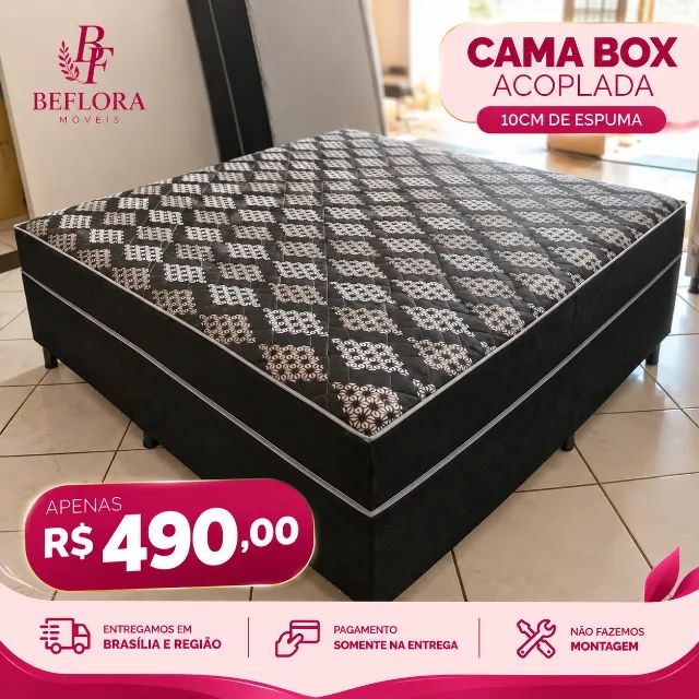 Cama box acoplada 10cm de espuma