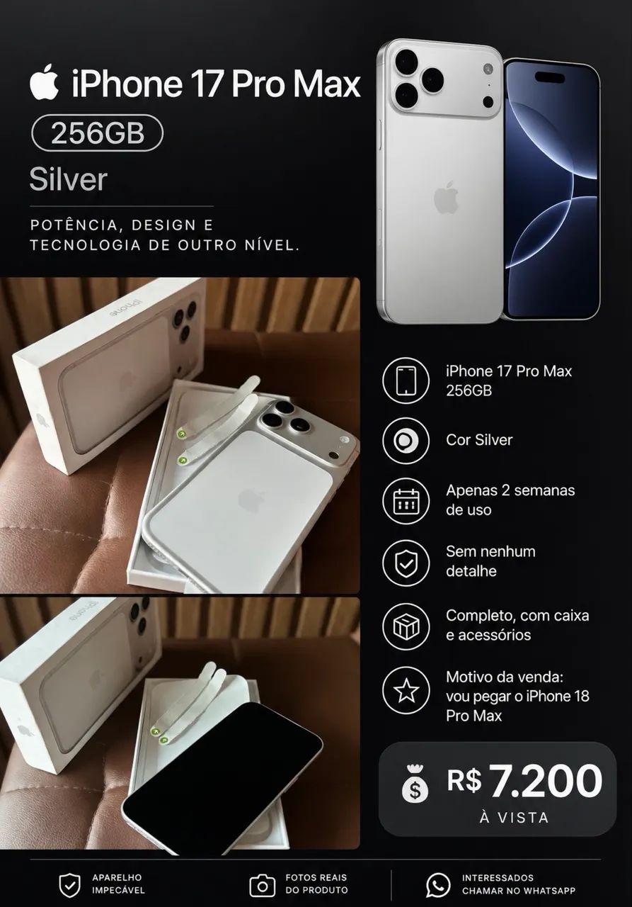 iPhone 17 pro Max 256gb silver 2 semana de uso