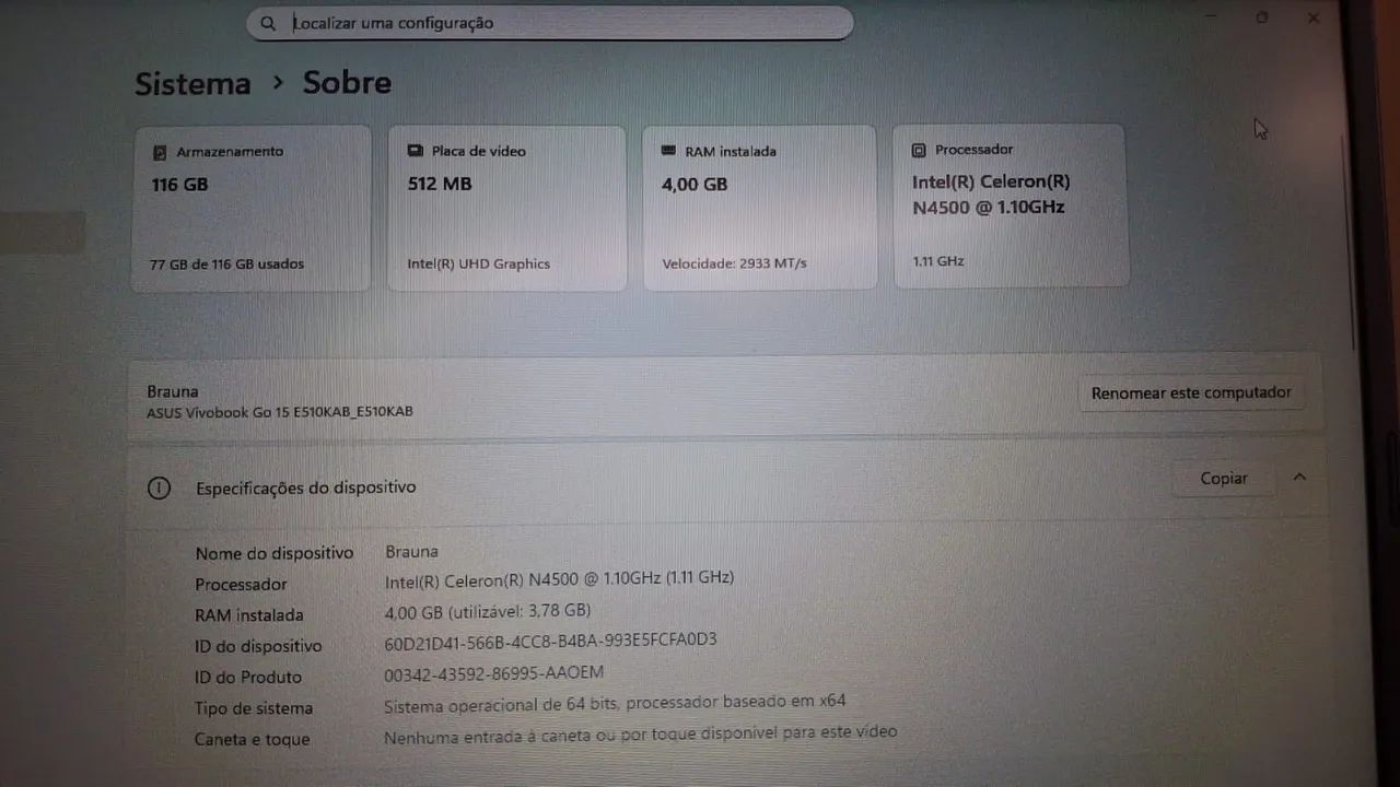 Notebook Asus 116MB 4GB de RAM - Foto 2