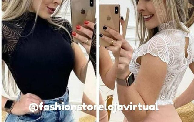 Body com renda e abertura atrás golinha preto e branco TAM único - Foto 2