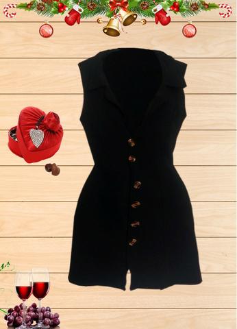 Vestido Curto preto com Botoes