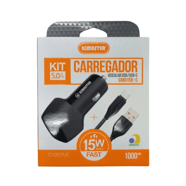 Kit Carregador Veicular + Cabo Tipo-C 15W CV207UC - Kimaster  COD: 3966