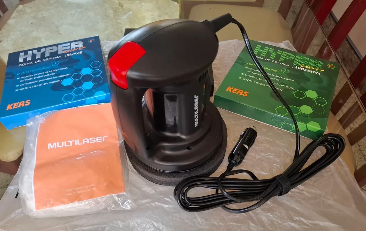 Politriz orbital automotiva 6" 12v Multilaser Au605 com velcro e 3 boinas kers colmeia - Foto 4
