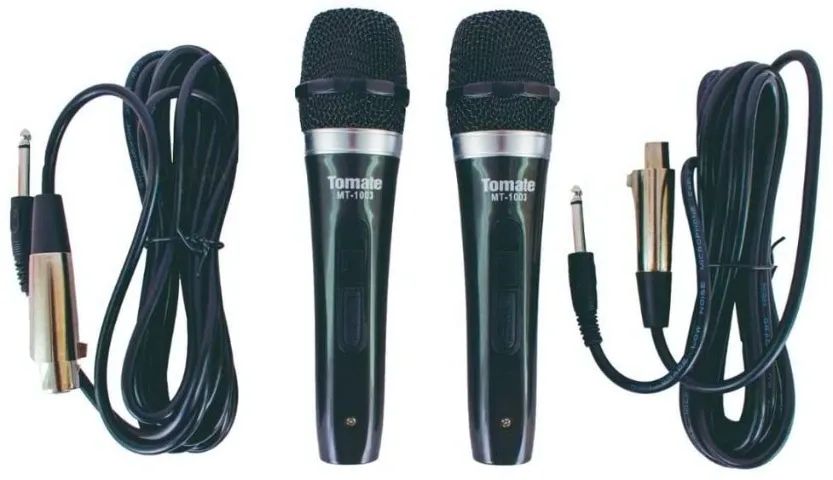 Microfone Com Fio Duplo Profissional Metal Mt-1003 - Tomate Loja Coimbra Computadores  - Foto 2