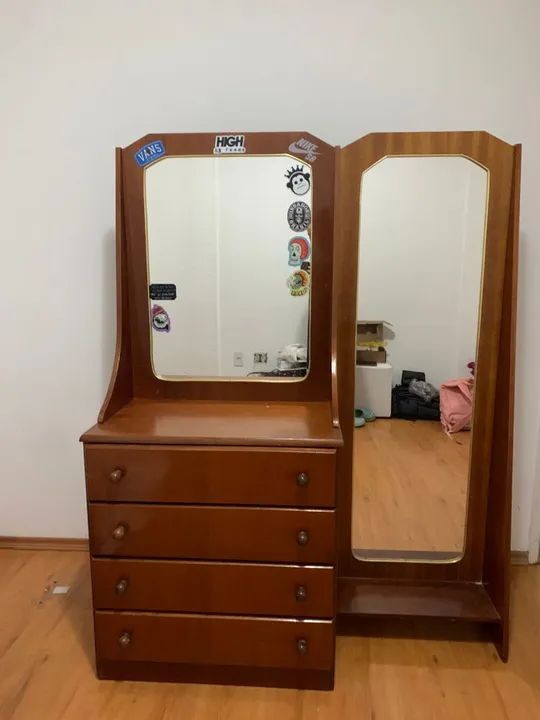 Penteadeira com Espelho duplo e 4 Gavetas - Madeira Maciça