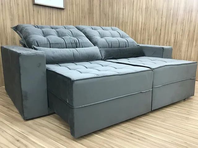 Sofá Retrátil Reclinável 250cm 4 Lugares Braz Molas Ensacadas D33 Veludo Cinza - Foto 2