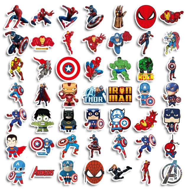 Kit 50 Adesivos do Marvel DC Thor Batman Hulk Homem Aranha Fero Autocolantes Unidades Pcs