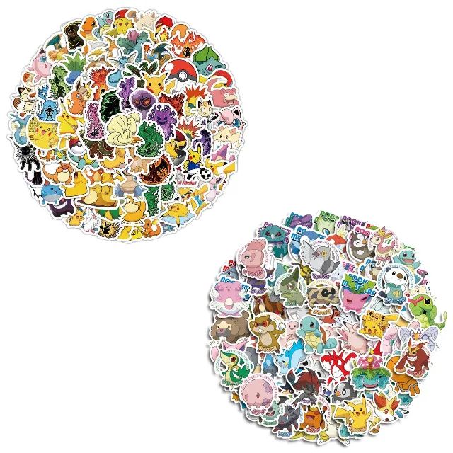 Kit 200  Adesivos de Pokémon Pikachu Charizard Bulbasaur Squirtle - Unidades Pcs Peças