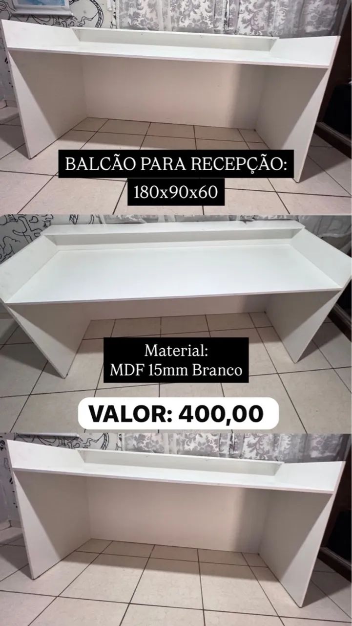 Balcão para Recepção 180x90x60 MDF Branco