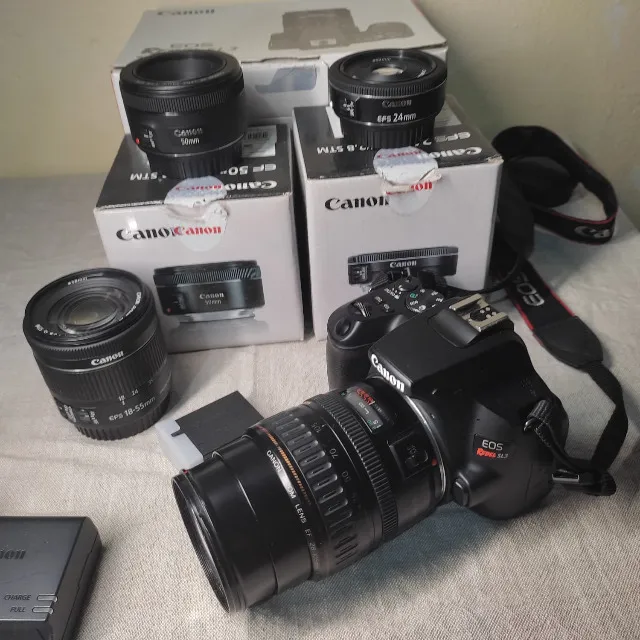 Canon SL3 + 4 Lentes + 2 Baterias - Kit Profissional (24mm, 50mm, 28-105mm e 18-55mm)