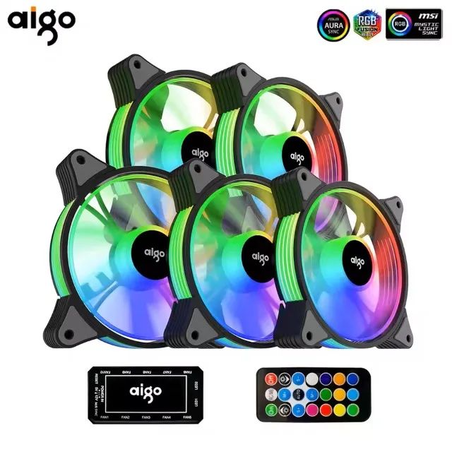 Kit 5 fans RGB Aigo AR12 + Controladora + Controle Remoto *Frete Grátis