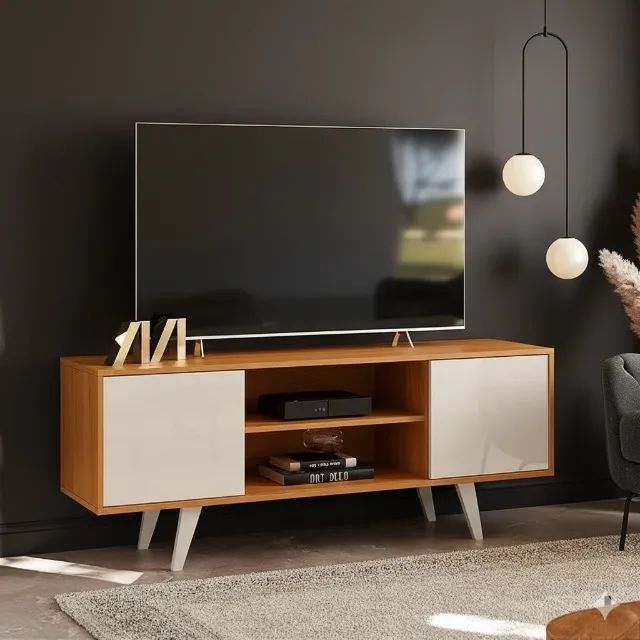 Rack Bia Cinamomo/Off White para TV até 55 Polegadas