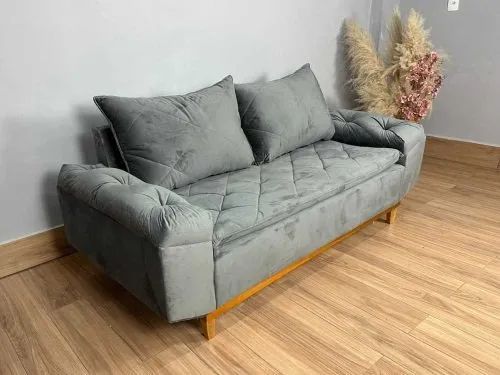 Sofá 3 lugares Berlim 2.00m - Cinza Veludo - Foto 2