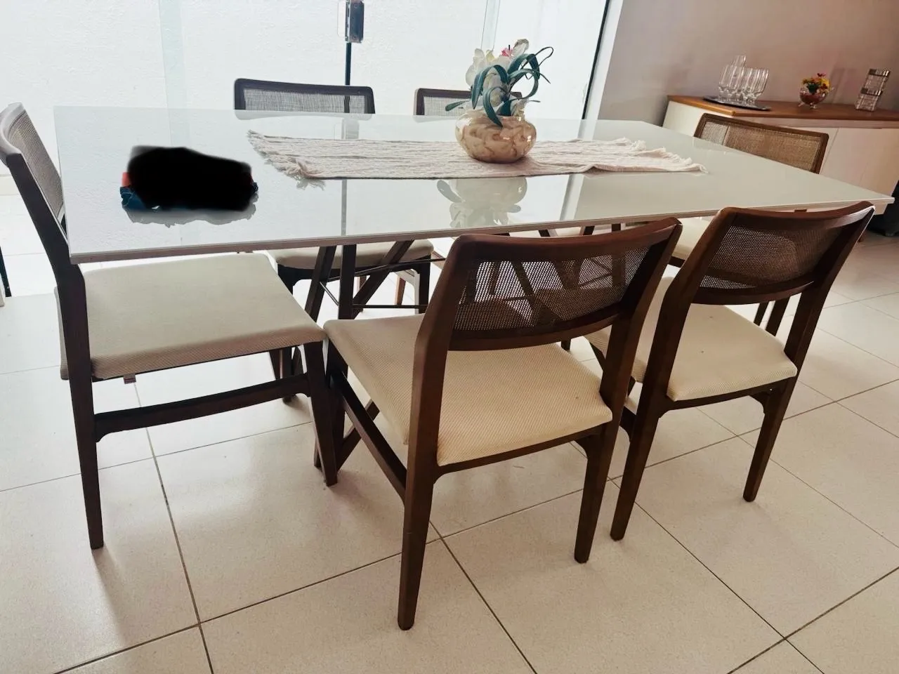 Mesa de Jantar em Vidro com 6 Cadeiras