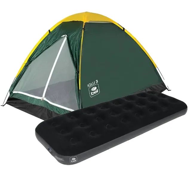 Colchão Inflável Solteiro + Barraca Camping Até 3 Pessoas Bel - Foto 3