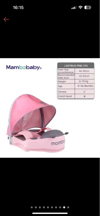 Boia flutuadora Mambo Baby Ladybug Pink