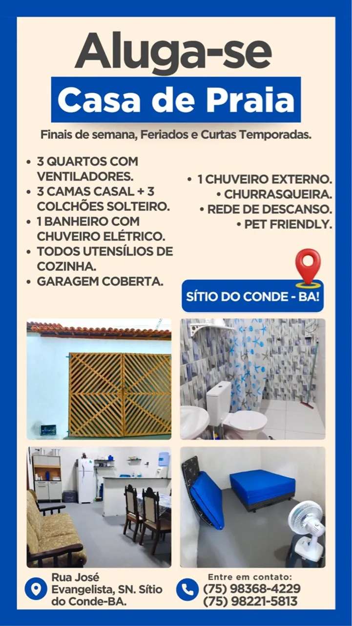 ALUGO CASA NO SÍTIO DO CONDE-BA. Mais informações: *.