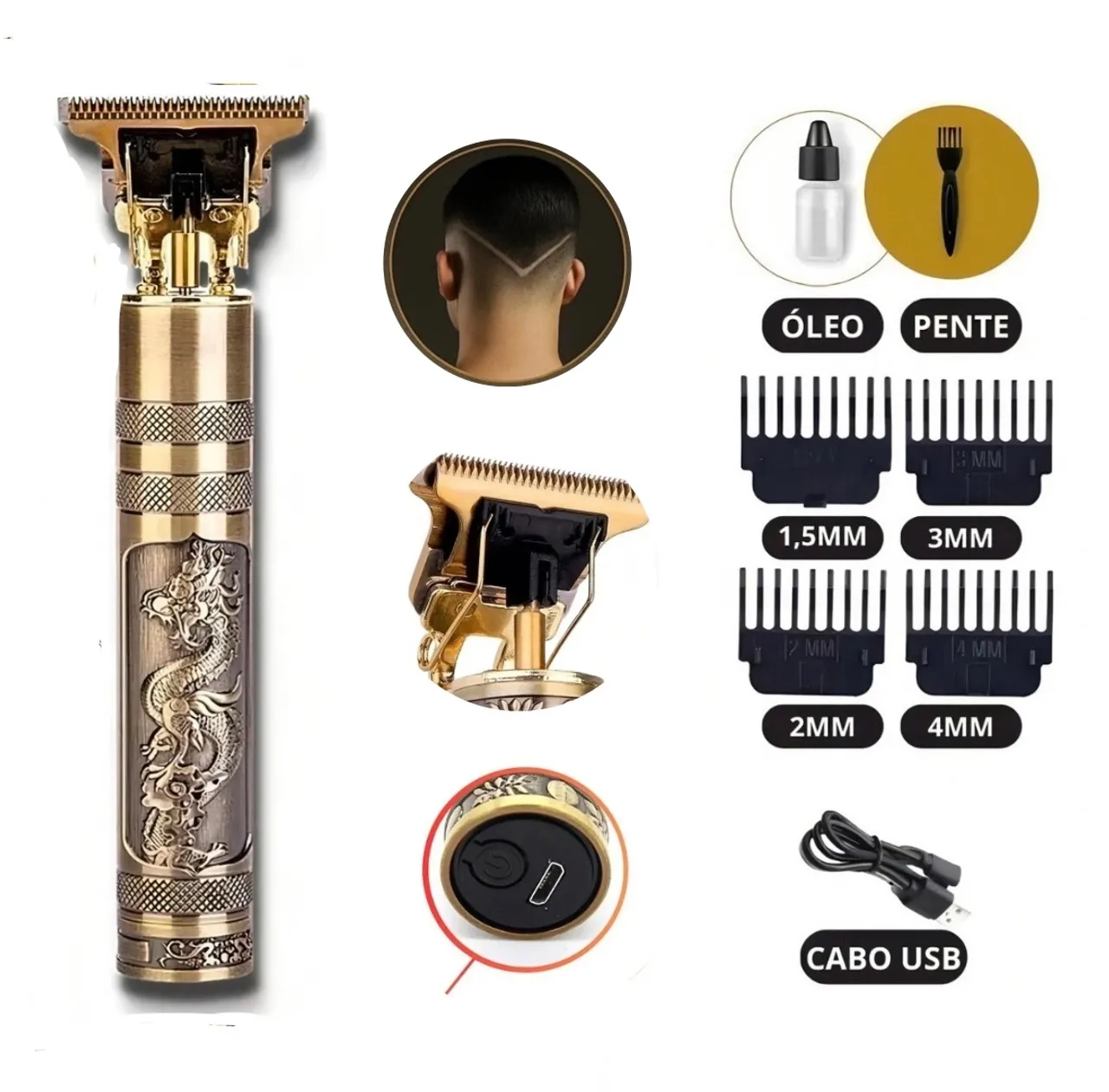 Máquina de Cortar Cabelo E Barba Dragão Profissional Elétrica