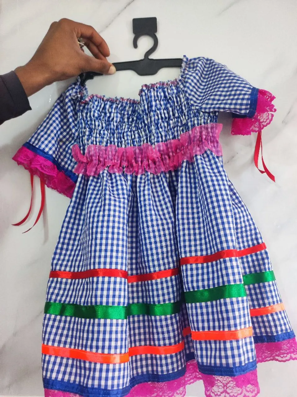 Vestido Infantil Xadrez Azul e Branco