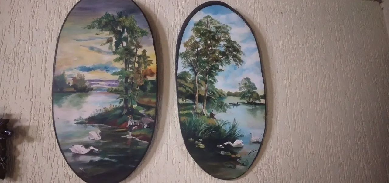 Pintura quadro antigo em madeira 