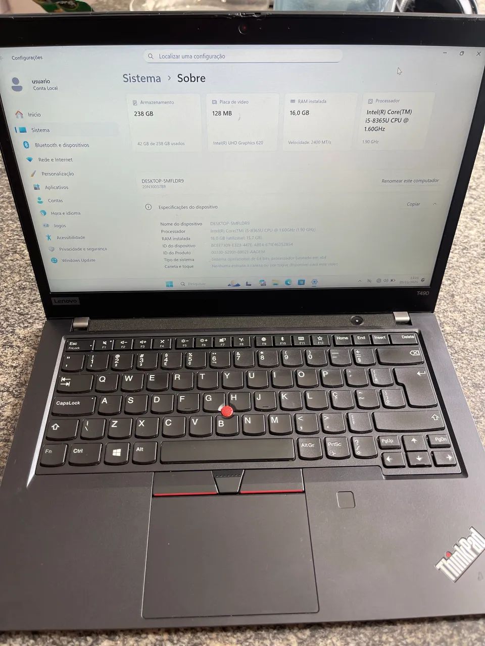 Notebook Lenovo thinkpad core i5 8th gen 16gb ram NVMe 256gb 64302536269058120